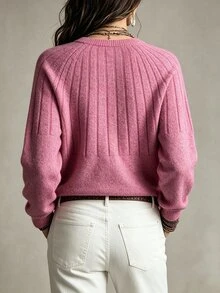 SHEIN Women's Long Sleeve Crew Neck Solid Color Versatile Fashion Sweater, Autumn/Winter - Watermelon Pink - View 2