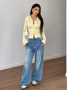 SHEIN 法式修身长袖蓝白条纹优雅通勤女士衬衫 - 黃色 - 查看 10
