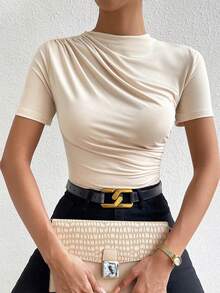 RosyDaze Body de camiseta ajustado unicolor fruncido - Beis - Ver 6