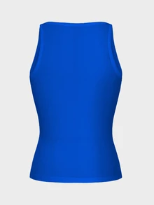 SHEIN Blue Sexy Knitted Sports Tank Top, Slim Fit - Royal Blue - View 10