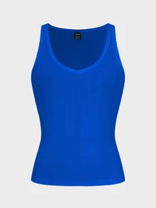 SHEIN Blue Sexy Knitted Sports Tank Top, Slim Fit - Royal Blue - View 9