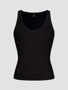 SHEIN 极简性感运动针织吊带背心，修身版型 - 黑色 - 查看 9