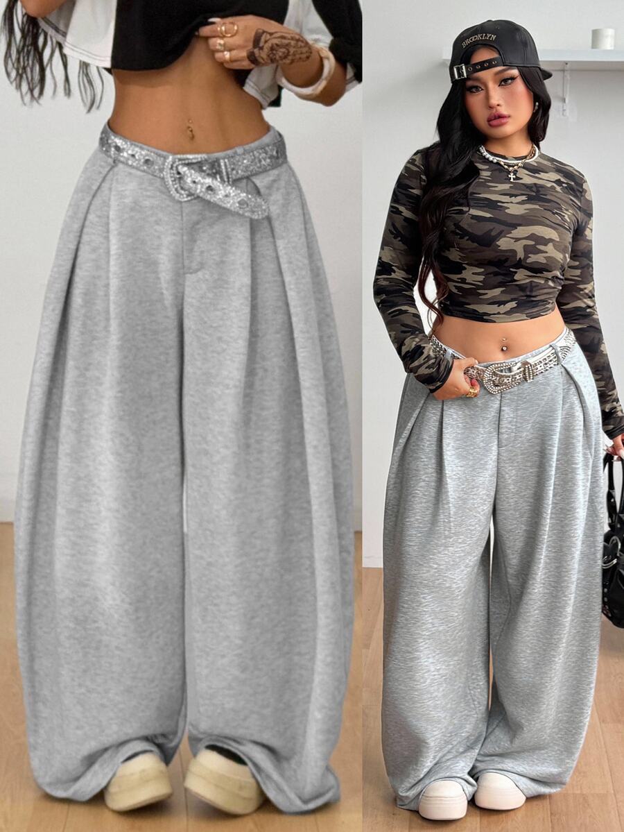 Coolane Women's Men's Plus Size Fall Winter Streetwear Casual Gym Baggy Mid Rise Wide Leg Grey Warm Sweatpants
