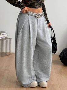 Coolane Women's Men's Plus Size Fall Winter Streetwear Casual Gym Baggy Mid Rise Wide Leg Grey Warm Sweatpants - Light Grey - View 5