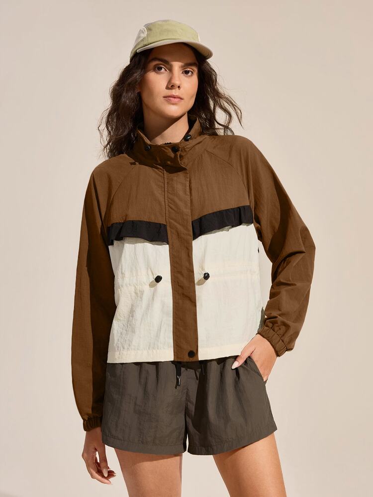Exploreva Exploreva Women's Colorblock Long Sleeve Zipper Front Outdoor Casual Jacket - Brown - View 5