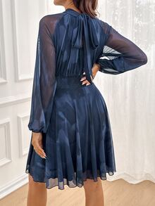 SHEIN Elegant Maternity Mesh Commuter Dress Fall - Blue - View 9