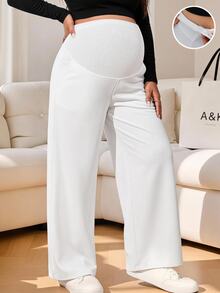 Lyckli Maternity Solid Color Adjustable Waist Casual Wide Leg Long Pants Fall - White - View 1