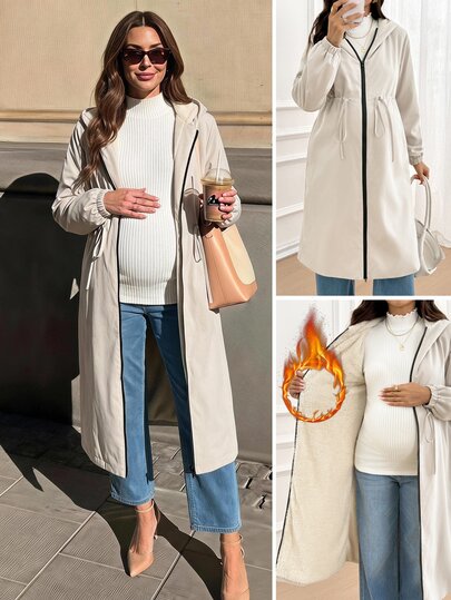 SHEIN Hamileler İçin Fermuarlı Günlük Çok Amaçlı Kışlık Kapitone Mont