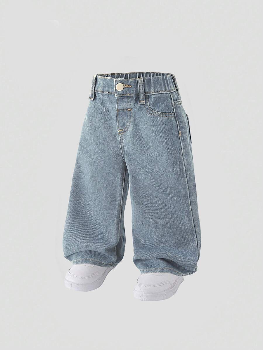 SHEIN Playful Pals Toddler Girls' Casual Loose Fit Light Wash Denim Jeans, Versatile For Summer Vacation And Daily Wear Autumn Fall