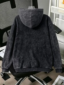 SHEIN Coolqubz 1件青少年男孩街頭風極簡連帽套頭衛衣，舒適面料，修身版型，適合運動與街頭穿搭，四季皆宜 - 深灰色 - 查看 3