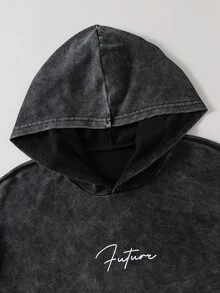 SHEIN Coolqubz 1件青少年男孩街頭風極簡連帽套頭衛衣，舒適面料，修身版型，適合運動與街頭穿搭，四季皆宜 - 深灰色 - 查看 6