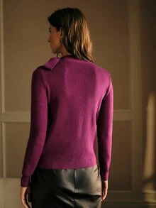 MOTF PREMIUM Suéter de punto de manga larga elegante de cuello redondo de unicolor para mujer - Rojo violeta - Ver 5