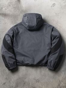 STYNVO Men's Dark Grey Hooded Jacket With Abstract Pattern And Zipper Pockets Casual Outdoor Coat - Multicolor - View 2