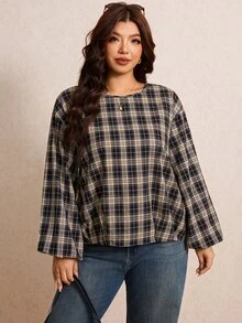 Elaquor Plus Size Blouses Fall/Winter Casual Office Business Work Blouse For Women Fall/Winter Casual Daily Going Out Blouse For Women Casual Plaid Blouse - Multicolor - View 4