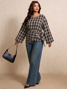 Elaquor Plus Size Blouses Fall/Winter Casual Office Business Work Blouse For Women Fall/Winter Casual Daily Going Out Blouse For Women Casual Plaid Blouse - Multicolor - View 5
