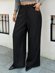Dazy Plus Fun Commute Casual Waist Lace Patchwork Design Black Versatile Long Pants For Spring And Autumn - Black - View 7