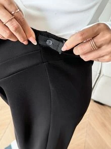 Dazy Maternity Maternity Solid Color Adjustable Waist Casual Wide Leg Pants For Daily Wear - Black - View 6