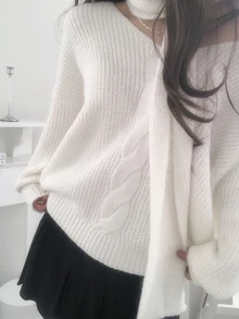 DAZY Women's V-Neck Long Sleeve Solid Color Autumn/Winter Sweater - Apricot - View 6