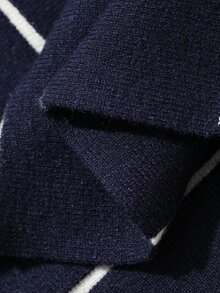 DAZY Autumn/Winter High Neck Ribbed Fitted Elegant Commute Date Navy Blue Women Sweater Dress - Navy Blue - View 8