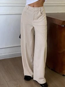 DAZY Solid Color Corduroy Casual Daily Korean Style Thickened Long Pants For Women, Autumn/Winter - Apricot - View 6