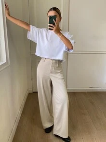 DAZY Solid Color Corduroy Casual Daily Korean Style Thickened Long Pants For Women, Autumn/Winter - Apricot - View 3