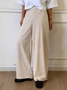 DAZY Solid Color Corduroy Casual Daily Korean Style Thickened Long Pants For Women, Autumn/Winter - Apricot - View 4