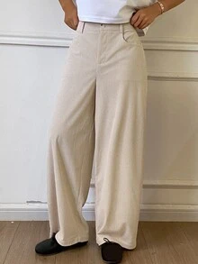 DAZY Solid Color Corduroy Casual Daily Korean Style Thickened Long Pants For Women, Autumn/Winter - Apricot - View 1