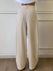 DAZY Solid Color Corduroy Casual Daily Korean Style Thickened Long Pants For Women, Autumn/Winter - Apricot - View 2