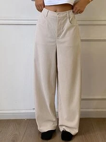 DAZY Solid Color Corduroy Casual Daily Korean Style Thickened Long Pants For Women, Autumn/Winter - Apricot - View 5