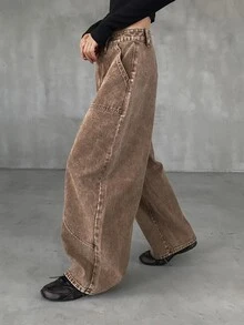 FRIFUL Women's Loose Casual Versatile Denim Jeans With Curved Pockets - Brown - View 8