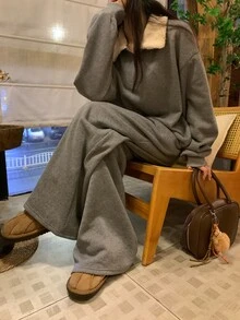 DAZY Setelan Wanita Kasual Gaya Korea, Terdiri dari Sweatshirt Lengan Panjang dan Celana Longgar (2 Potong) - Biru - View 11