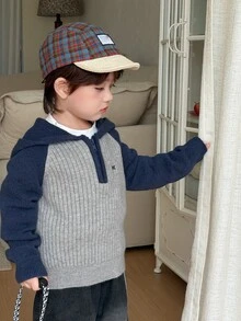 DAZY Baby Boys Raglan Sleeve Zip Half-Open Hooded Long Sleeve Sweater - Grey - View 7