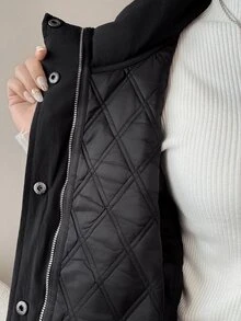 FRIFUL 女款純色拼接荷葉邊單排扣背心外套 秋季夾克 黑色優雅日常早餐風 - 黑色 - 查看 7