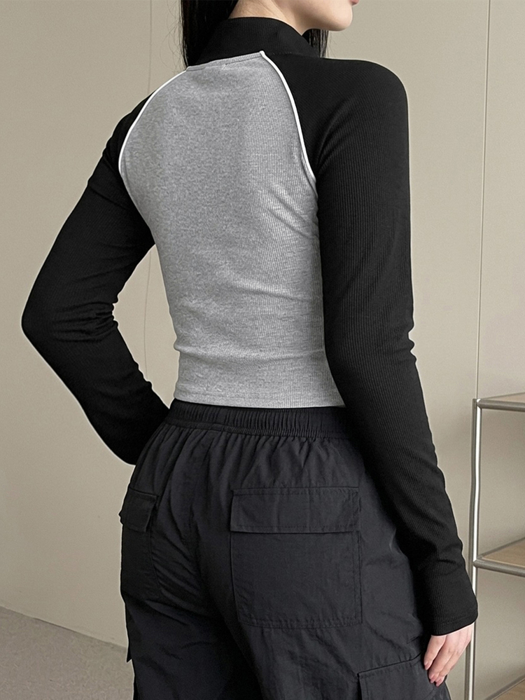 Dazy Plus Colorblock Patchwork Fitted Casual Short Jacket, Blogger Style, Spring/Autumn New Thin Outerwear - Grey - View 6