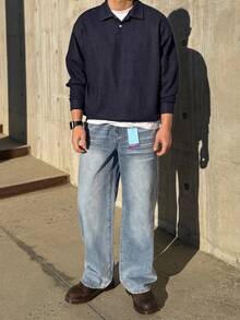 DAZY 春秋款海軍藍 Polo 領舒適針織羅紋面料韓系男士套頭運動衫 - 藏蓝色 - 查看 8