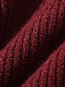 Strévra Women's Fall Dark Red Round Neck Long Sleeve Fitted Waist Ribbed Knit Elegant Sweater Dress Thanksgiving Dinner Date Night Winter - Burgundy - View 7