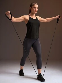 Powerista 女款純色露背運動背心 健身運動 瑜珈 跑步 健身房 時尚日常 外出休閒 內斂 夏季秋季 黑色 - 黑色 - 查看 10