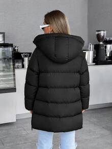 EURMUSE Slant Pocket Zip Up Padded Coat - Black - View 4