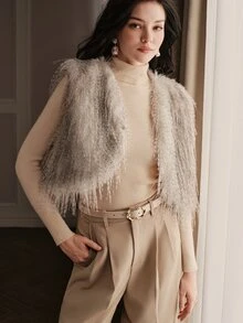 Anewsta Women's Elegant Fashion Faux Fur Vest - Grey - View 6