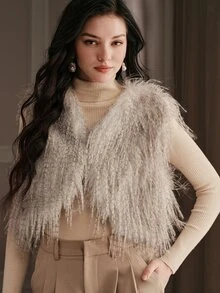 Anewsta Women's Elegant Fashion Faux Fur Vest - Grey - View 5