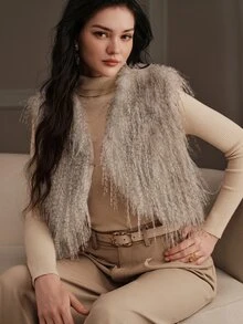 Anewsta Women's Elegant Fashion Faux Fur Vest - Grey - View 7
