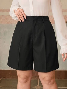 Anewsta Fashionable Modern Summer Outfits Casual Khaki Belt Women's Five-Point Blazer Shorts For Commuting - Black - View 4