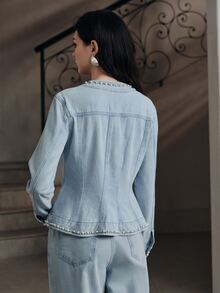 Anewsta Women's New Fashion Heavy Embroidery Gorgeous Elegant Slim Fit Blue JEANS Jacket - Blue - View 6