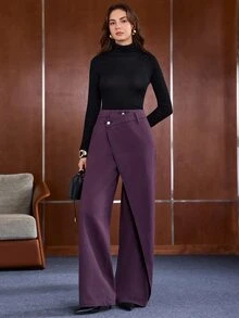 Anewsta Essential New Women's Asymmetrical Design Black Denim Jeans - Purple - View 2