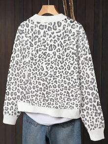 Franclia Round Neck Fashion Casual Basic Vintage Style Button-Up Leopard Print Long Sleeve Plus Size Cardigan - Multicolor - View 2