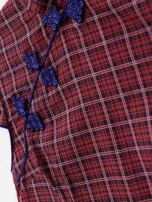 Nöista Red Plaid Fitted Chinese Inspired Top. Fall Winter, Casual, School, Dates, Going Out. - Red - View 9