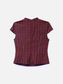 Nöista Red Plaid Fitted Chinese Inspired Top. Fall Winter, Casual, School, Dates, Going Out. - Red - View 8