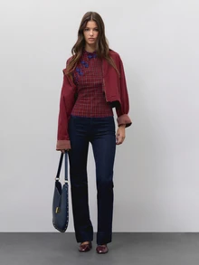 Nöista Red Plaid Fitted Chinese Inspired Top. Fall Winter, Casual, School, Dates, Going Out. - Red - View 11