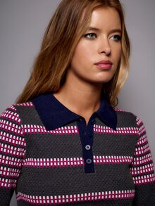 Nöista Collared, Half-Open, Jacquard Striped, Slim-Fit Long-Sleeved Polo Shirt.Suitable Preppy, Casual,Commuting,Office Wear,Parties, Fall Winter,Going Out - Army Green - View 6
