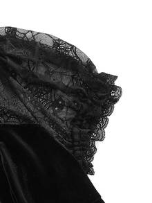 ROMWE Goth Dark Sexy Spider Web Sheer Patchwork Velvet Cosplay Party Plus Size Cinched Waist Dress Birthday Dress - Black - View 5